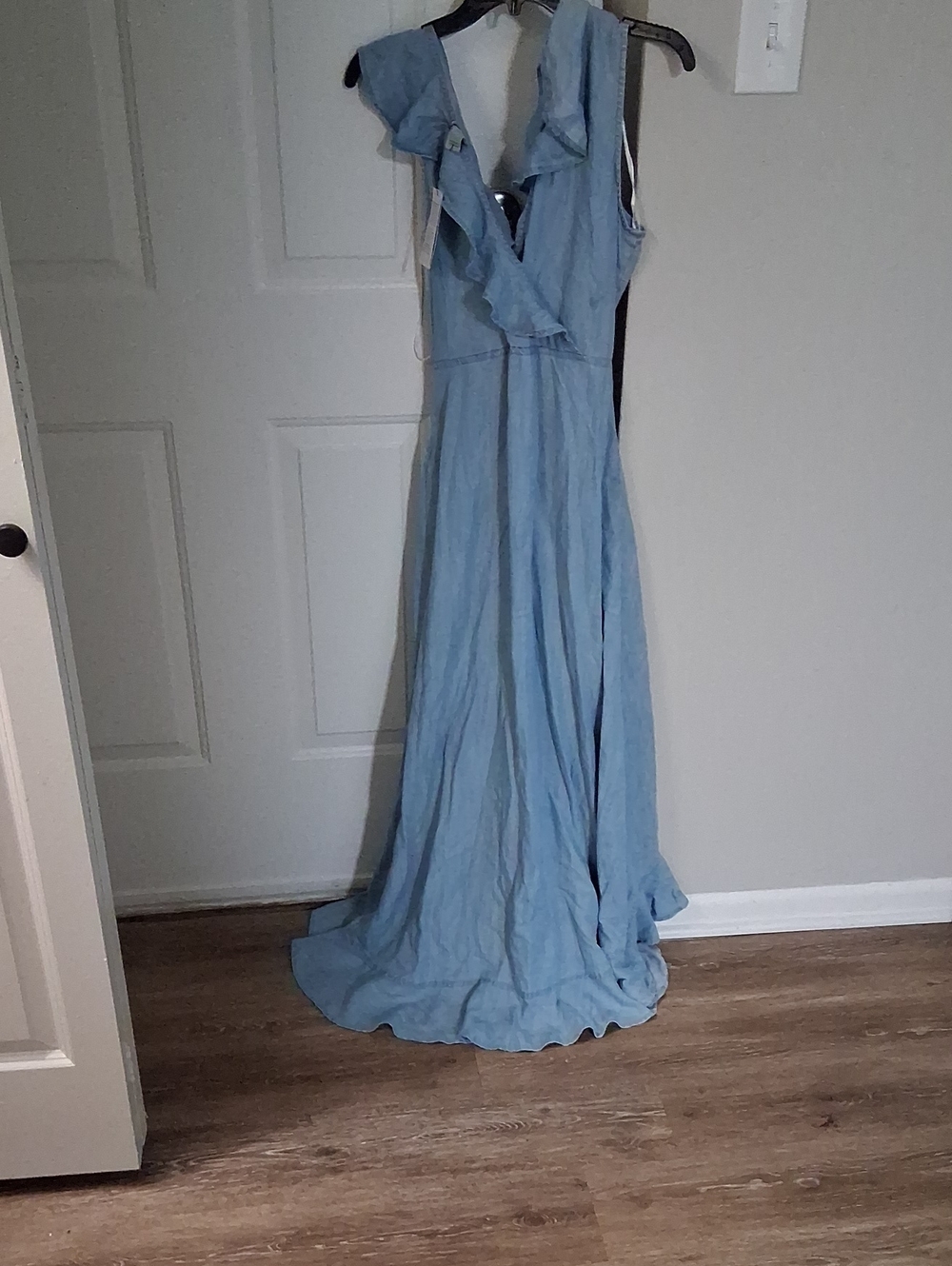 Guess Light Blue Ruffle V-Neck Maxi Dress